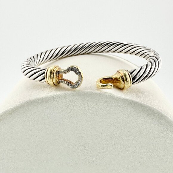 David Yurman Buckle Bracelet w/ 18K Yellow Gold & Diamonds - 7mm - Medium - Picture 9 of 10